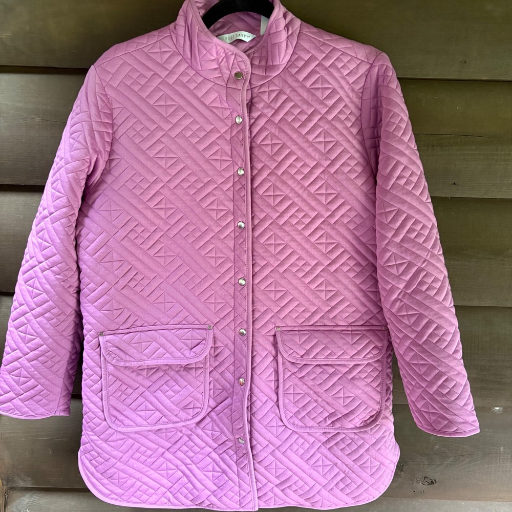 Sport Savvy Pink Quilted Snap Front Barn Jacket Coat Petite Medium MP Orchid